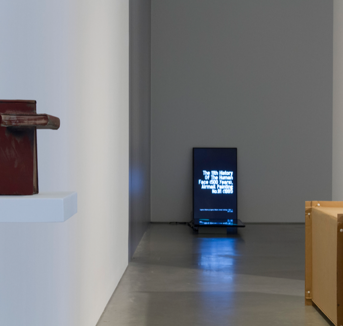 Time After Time exhibition, John Hansard Gallery 2018. Installation view from left to right: John Latham, N-U Niddrie 1976-1995; Walter van Rijn, Unconsumable Global Luxury Dispersion 2018; Charlotte Posenenske, Vierkantrohre Serie DW, 1967-2018.